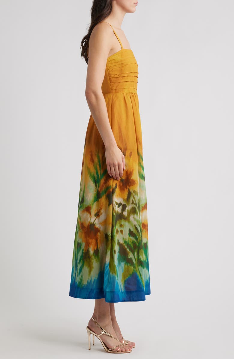 Tahari ASL Placed Foral Cotton Dress, Alternate, color, Mustard Haze