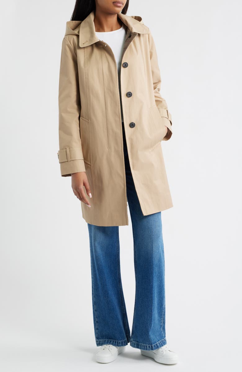 London Fog Oversize Single Breasted Hooded Raincoat, Alternate, color, Stone