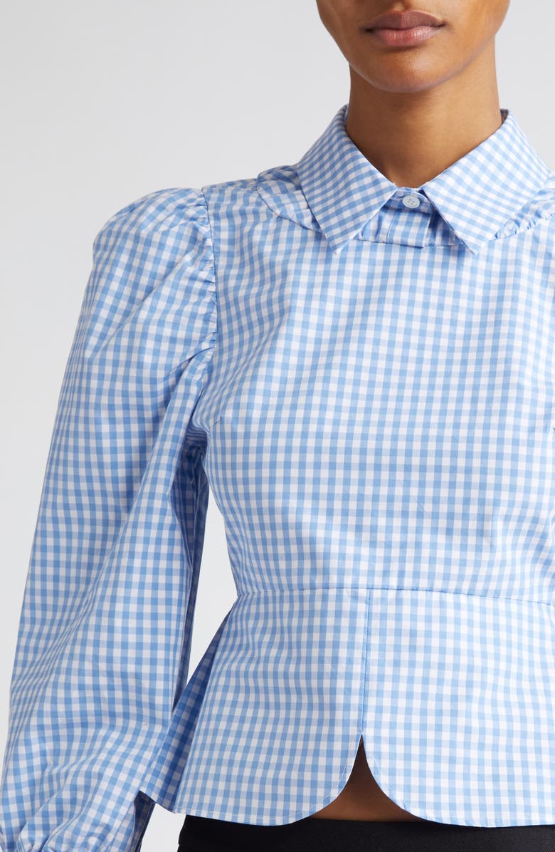 Shushu/Tong Gingham Puff Sleeve Split Hem Crop Top, Alternate, color,