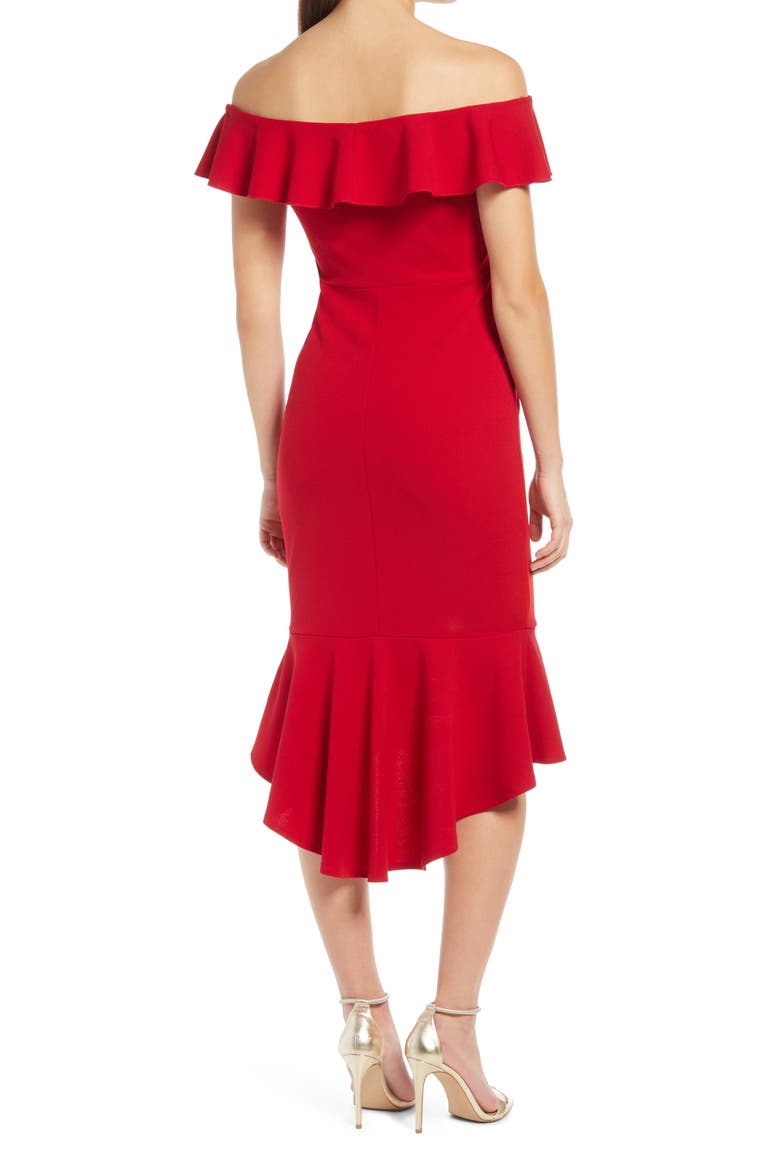 Off the Shoulder High/Low Midi Dress, Alternate, color, RED