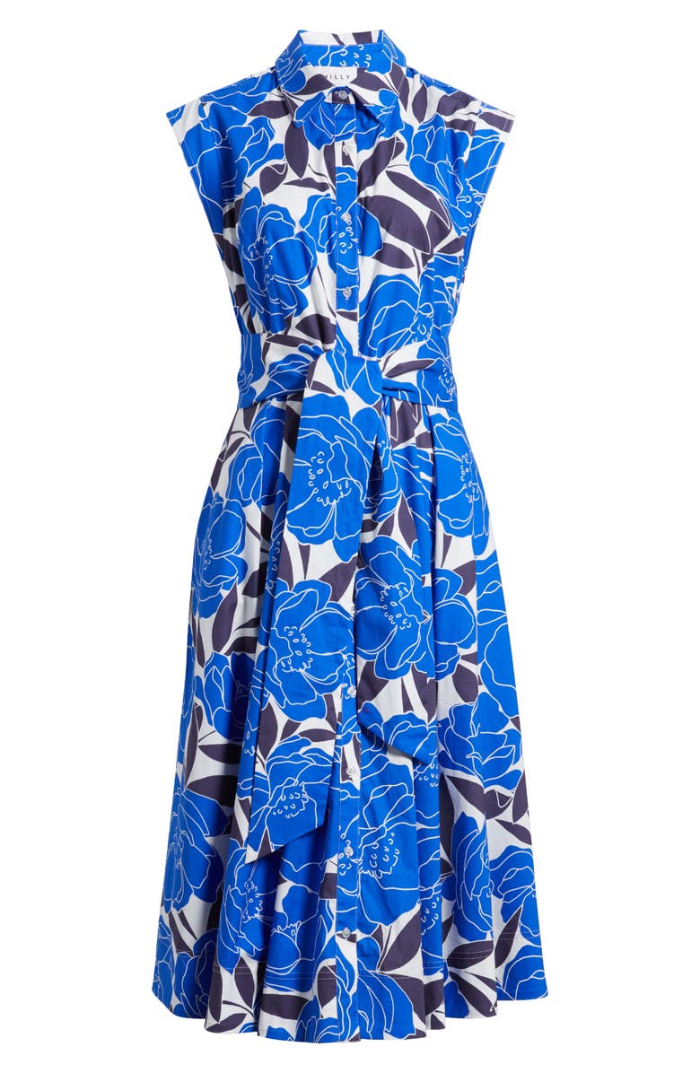Milly Jules Camellia Floral Belted Poplin Fit & Flare Dress, Alternate, color, 