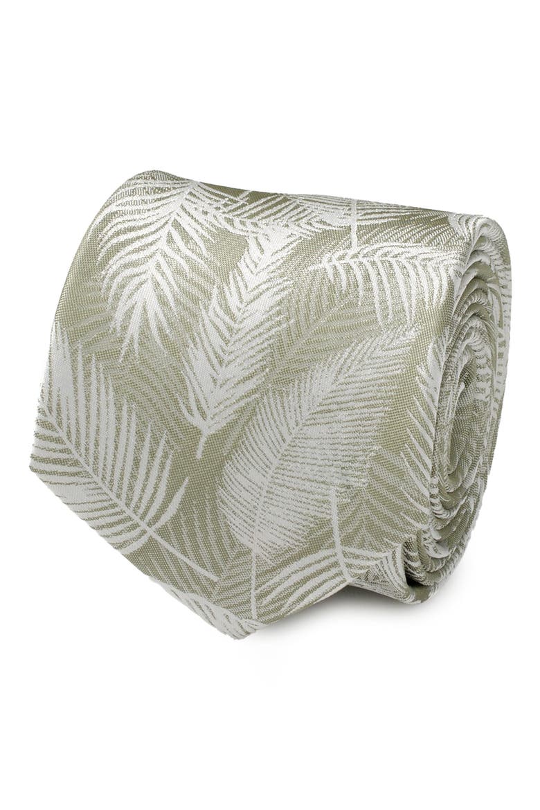 Palm Leaf Print Silk Blend Tie, Alternate, color, GREEN