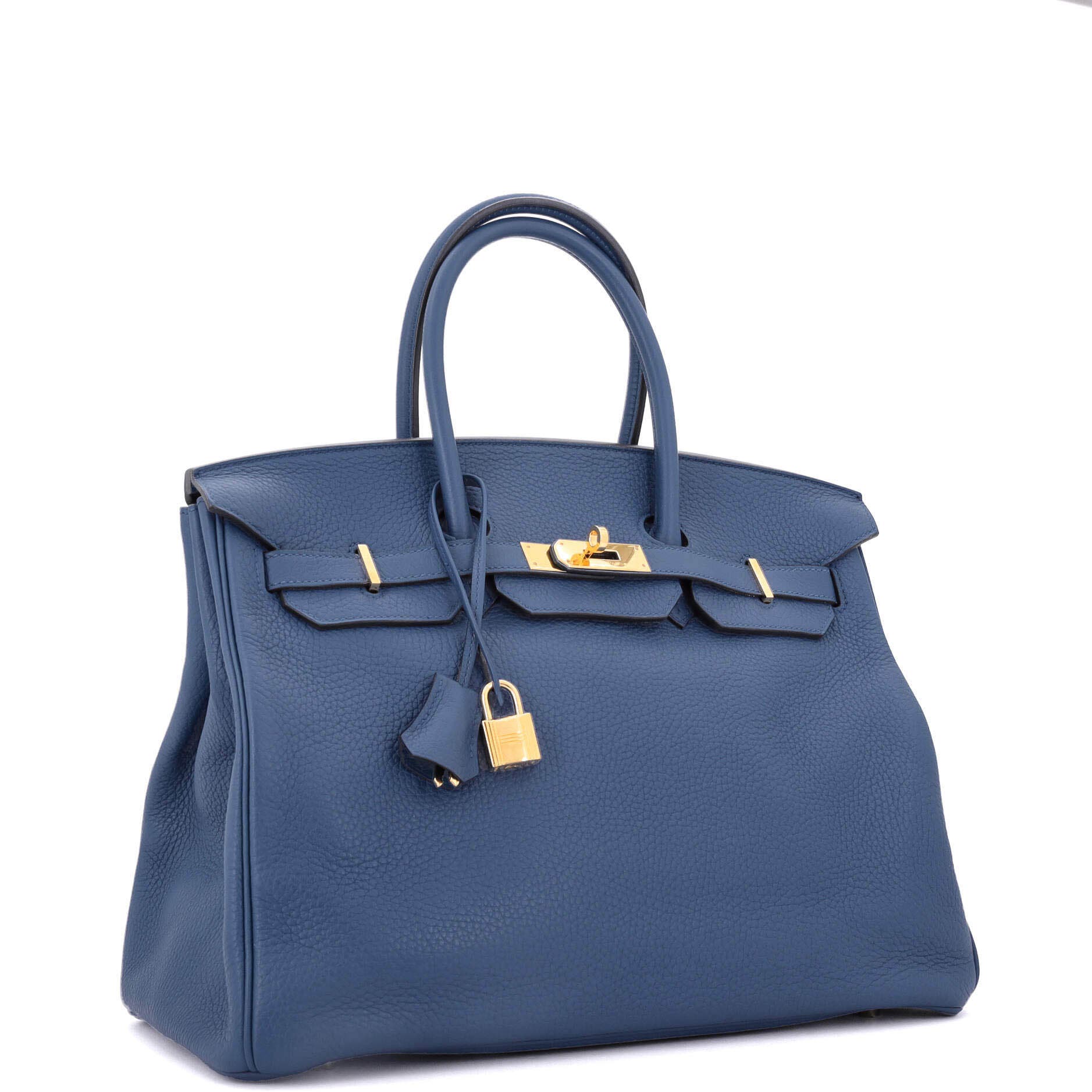 Pre-Owned Hermes Birkin Handbag Blue Clemence with Gold Hardware 35, Alternate, color, 