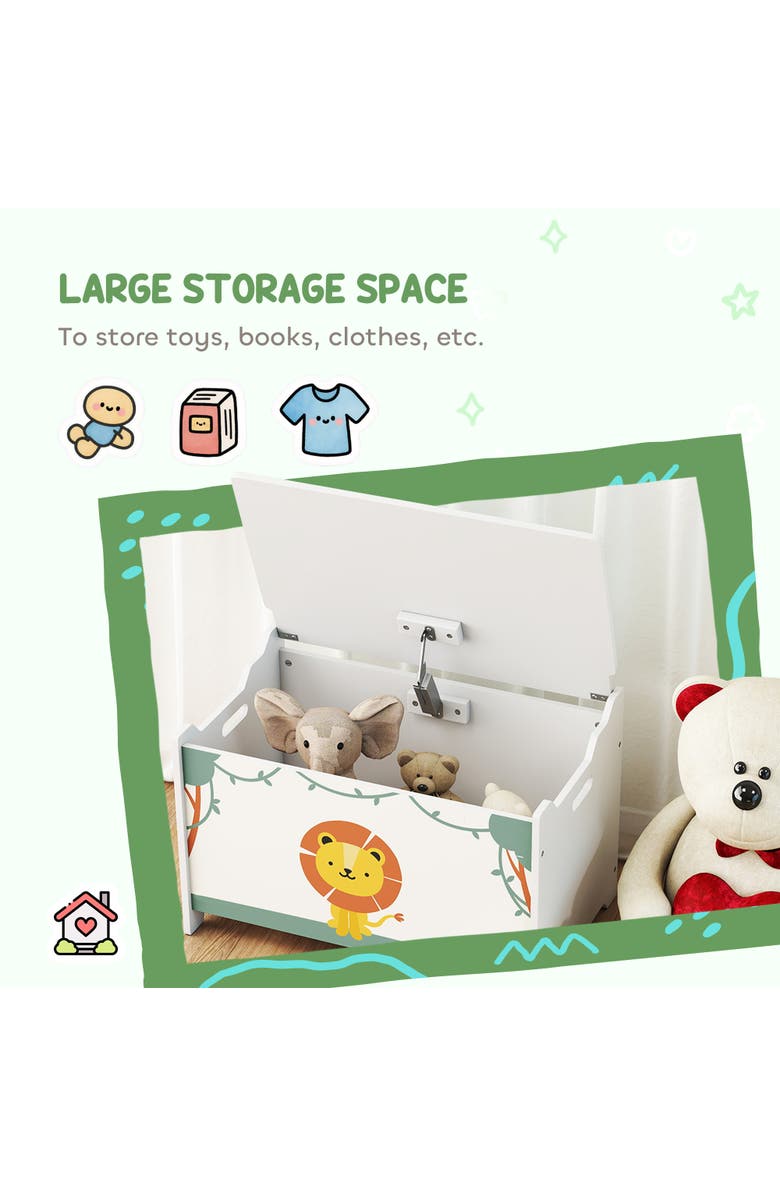 Qaba Kids Toy Box (w/ Lid), Safety Hinges, Handles, Storage, Alternate, color, Green