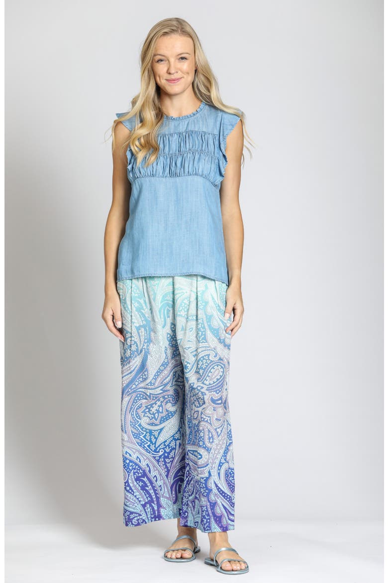 Belted Print Ankle Wide Leg Pants, Alternate, color, AQUA/ PURPLE MULTI