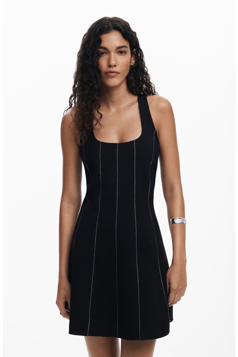 Embroidered Sleeveless Stretch Cotton Minidress, Alternate, color, BLACK