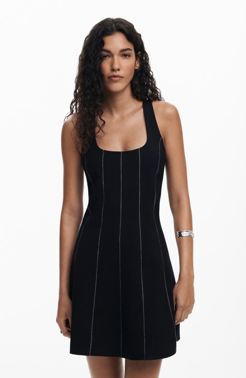 Desigual Embroidered Sleeveless Stretch Cotton Minidress In Black