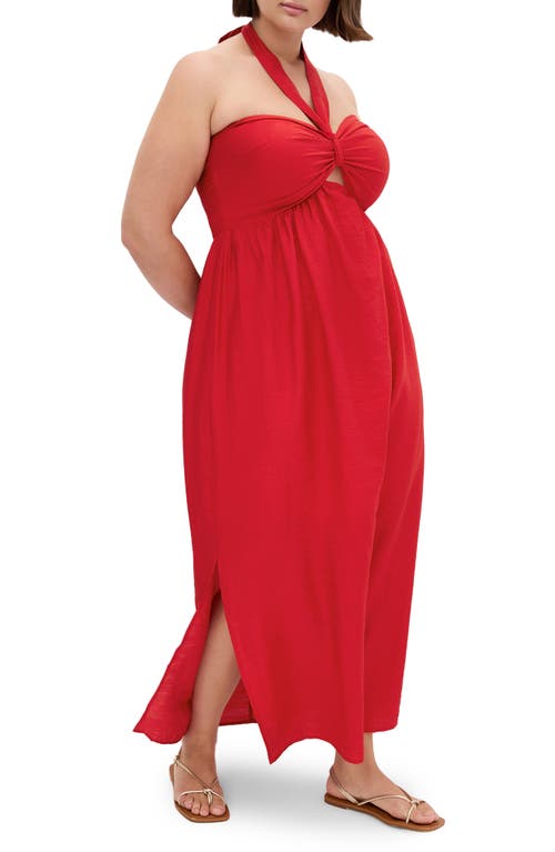 City Chic Peta Serene Convertible Strapless Maxi Dress In Red