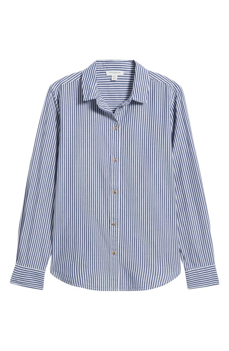 beachlunchlounge Bentley Stripe Long Sleeve Cotton Button-Up Shirt, Alternate, color, Santorini
