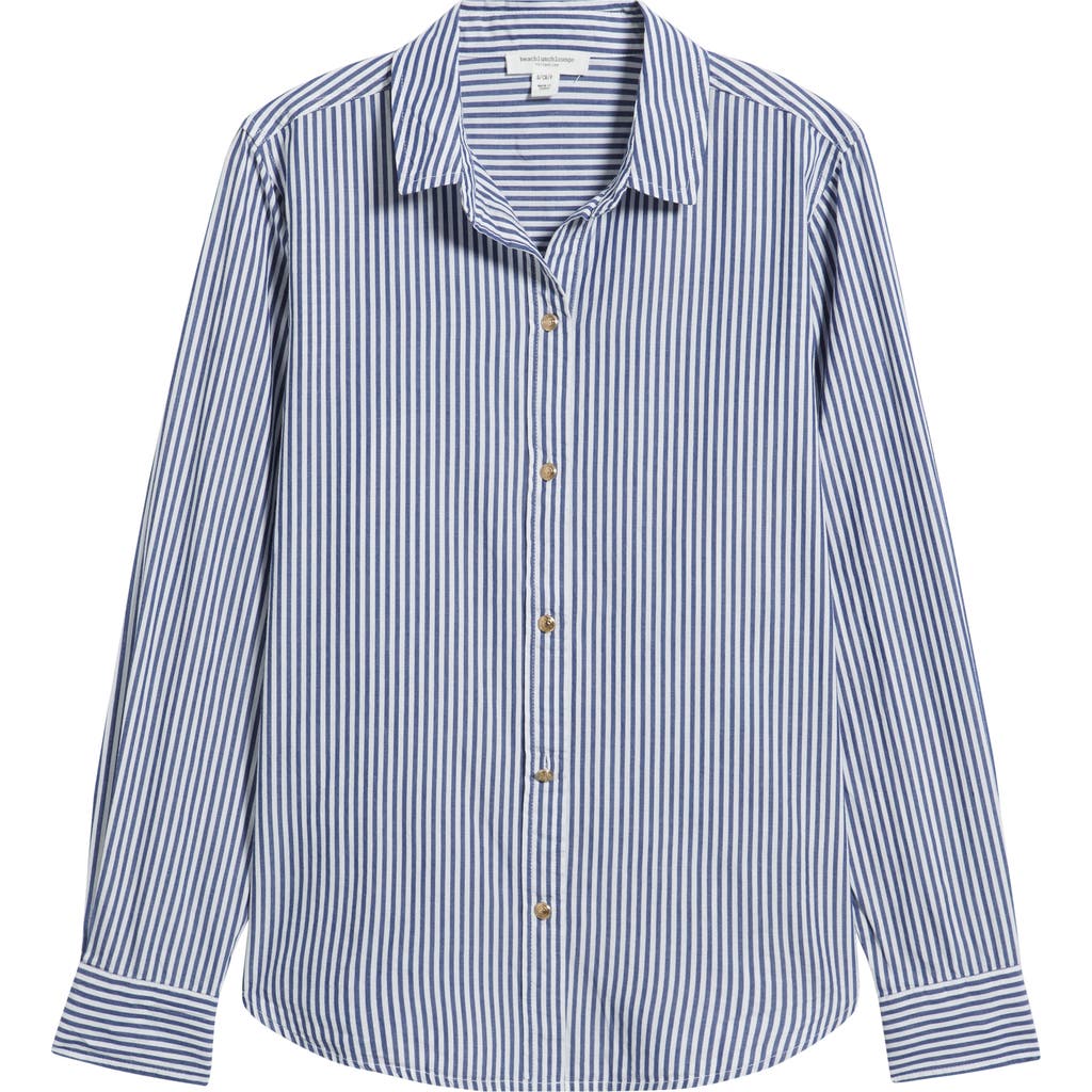 Beachlunchlounge Bentley Stripe Long Sleeve Cotton Button-up Shirt In Blue