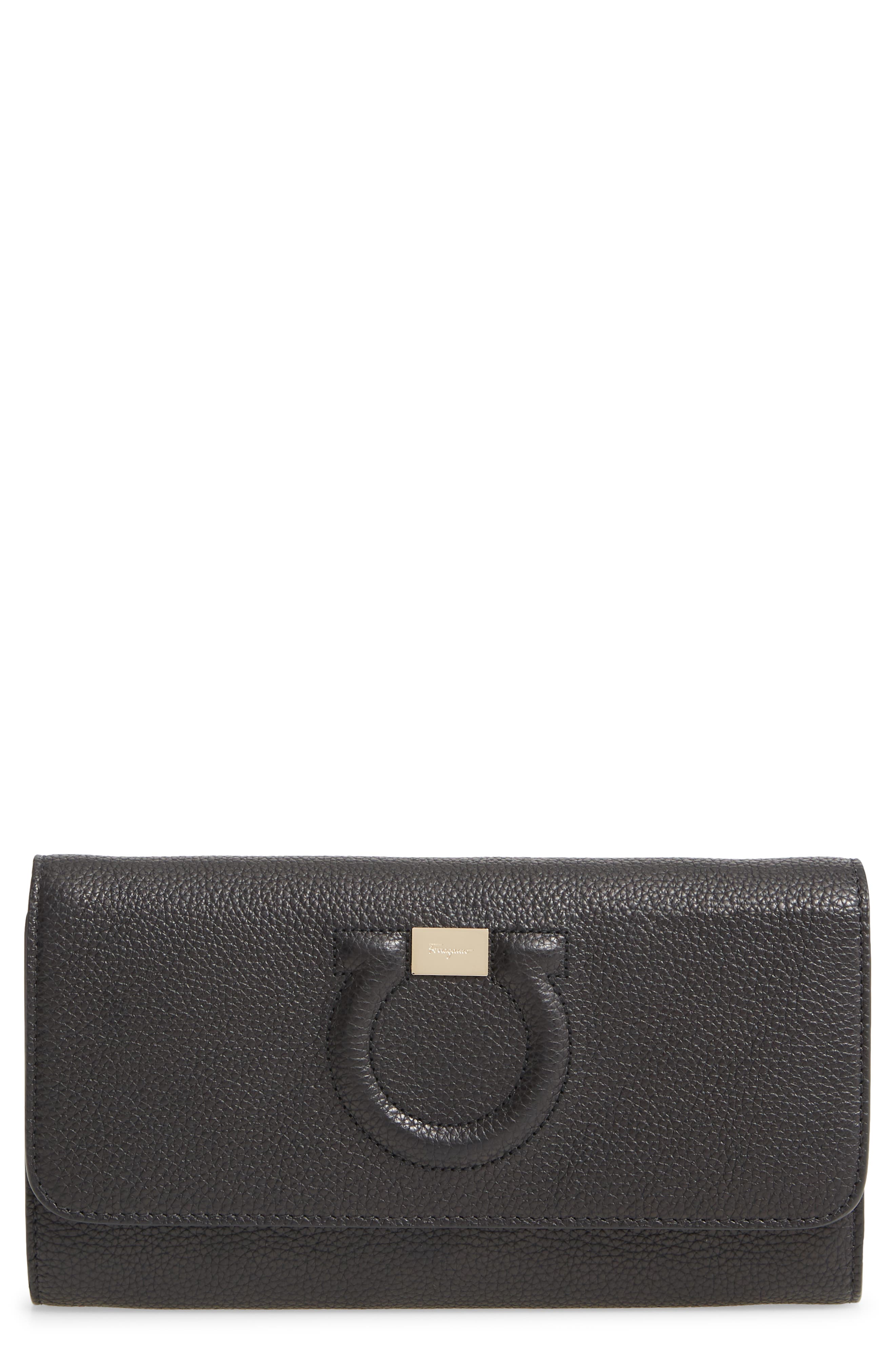 FERRAGAMO City Grainy Leather Wallet on a Chain, Main, color, 