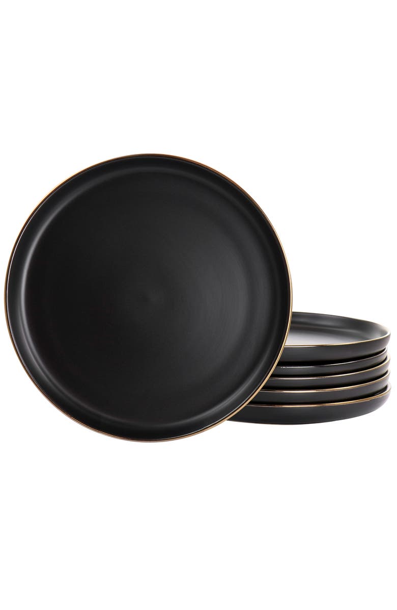 Elama Paul 6 Piece Stoneware Dinner Plate Set, Main, color, Black