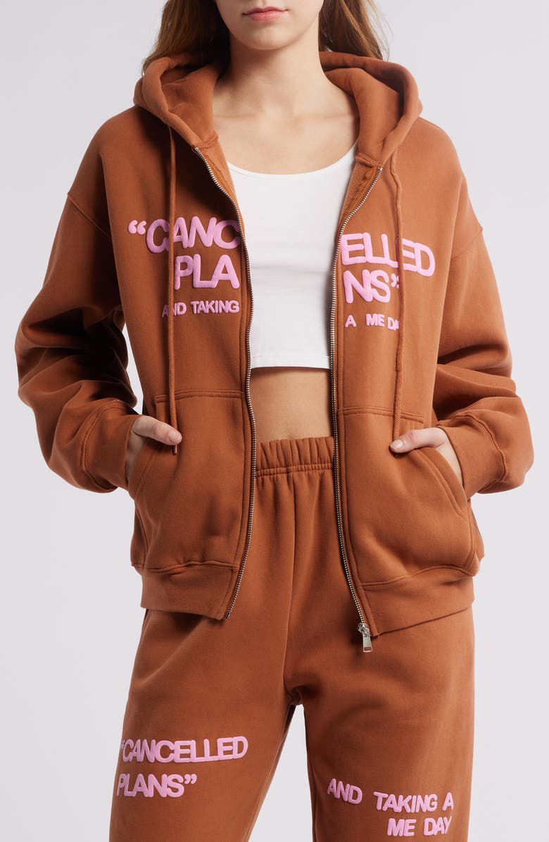 THE MAYFAIR GROUP Me Day Fleece Graphic Zip Hoodie, Main, color, Brown