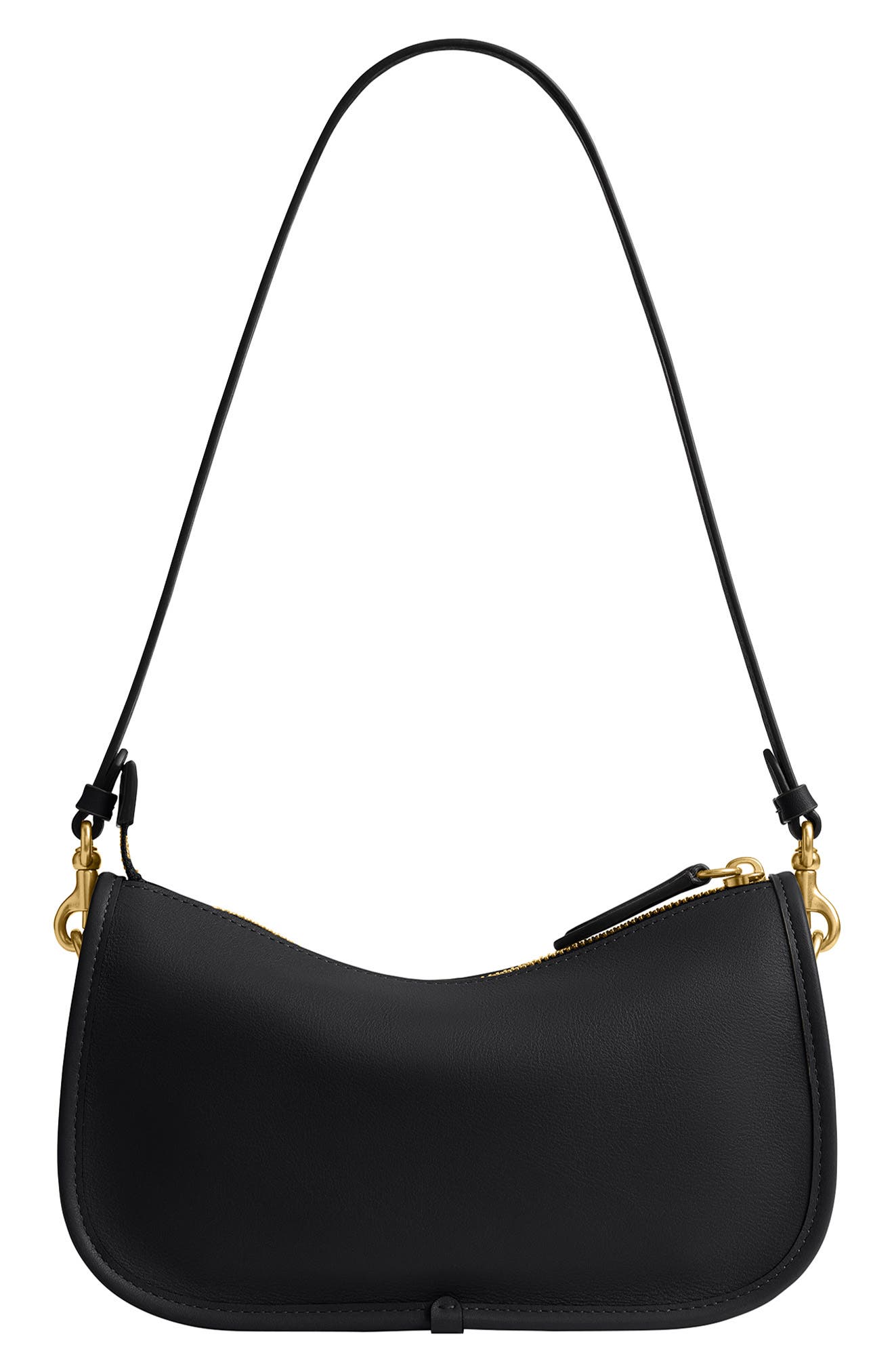 COACH Waverly Natural Grain Leather Shoulder Bag, Alternate, color, Black