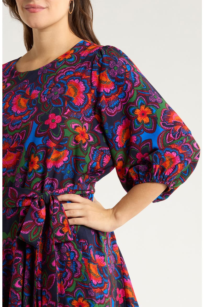 Rainbow Floral Print Minidress, Alternate, color, NAVY-FUCHSIA