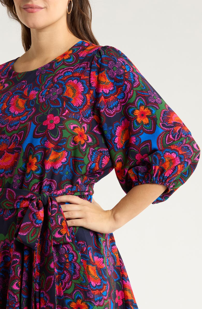 SUGARLIPS Rainbow Floral Print Minidress, Alternate, color, Navy-Fuchsia