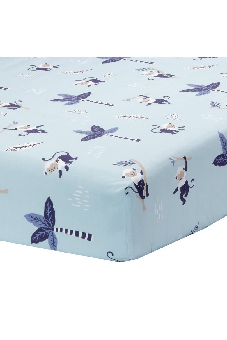 Jungle Party 3-Piece Elephant/Monkey Baby Crib Bedding Set, Alternate, color, Blue