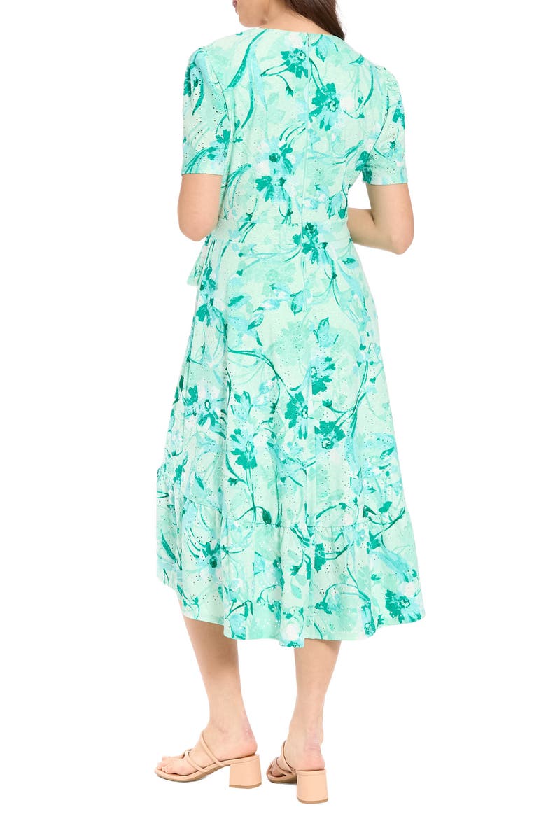 Floral Eyelet Faux Wrap Midi Dress, Alternate, color, LIGHT GREEN/ TEAL