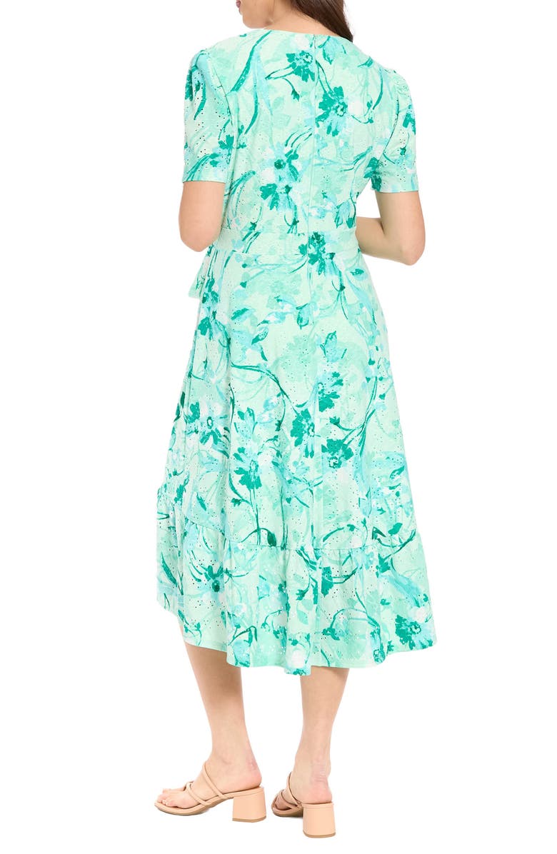 London Times Floral Eyelet Faux Wrap Midi Dress, Alternate, color, 