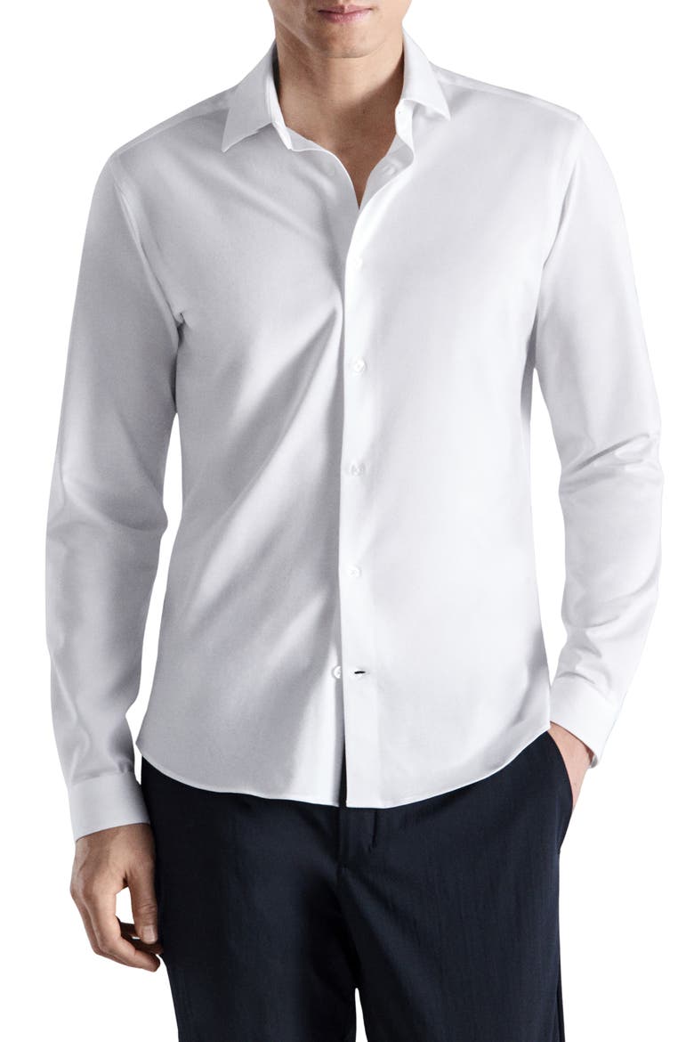 Slim Fit Cotton Blend Button-Up Shirt, Main, color, WHITE