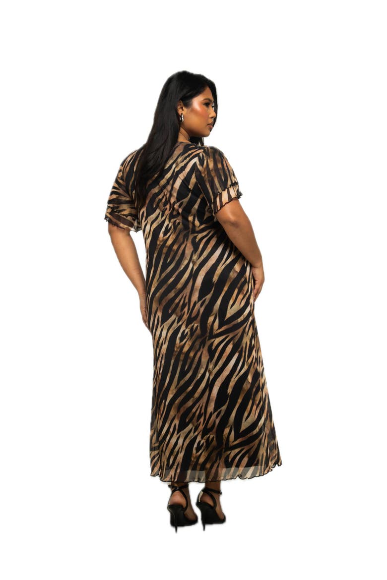 Plus Size Zebra Print Mesh Midi Dress, Alternate, color, Black