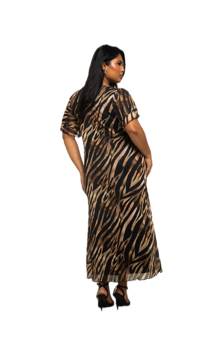 FASHION-SZN CURVE Plus Size Zebra Print Mesh Midi Dress, Alternate, color, Black