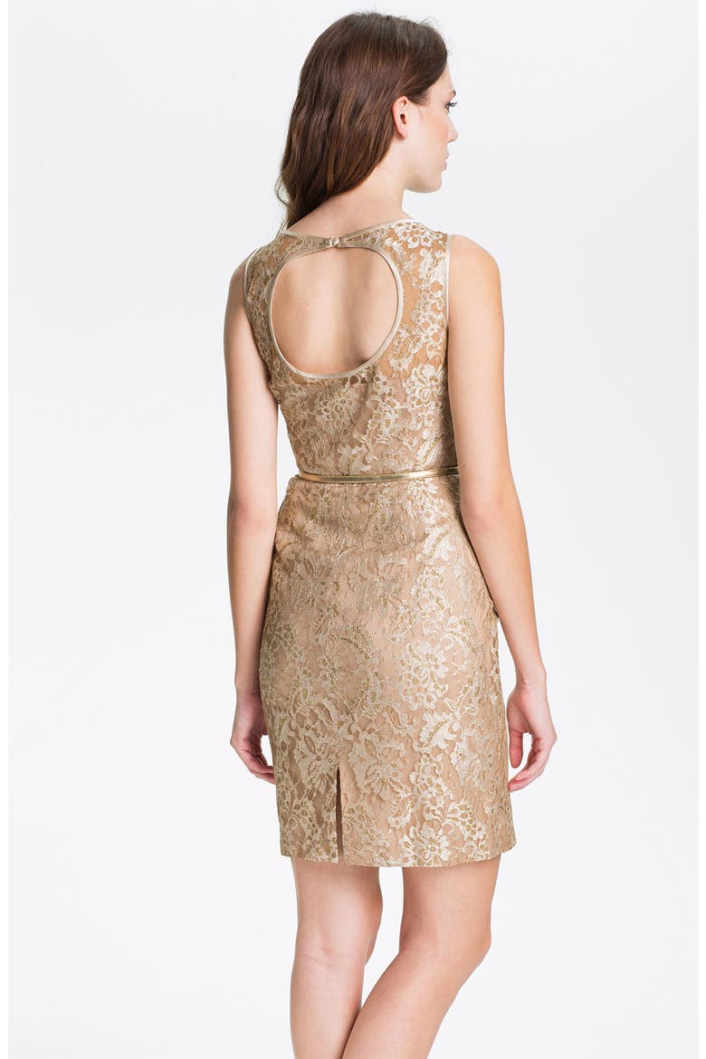 Back Cutout Metallic Lace Sheath Dress, Alternate, color, GOLD
