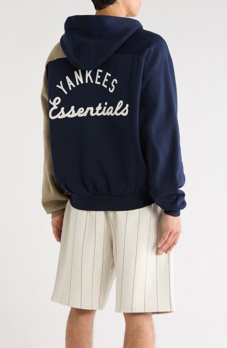 Fear of God Essentials x MLB New York Yankees Cotton Blend Fleece Half Zip Hoodie, Alternate, color, Dark Sapphire/ Overland