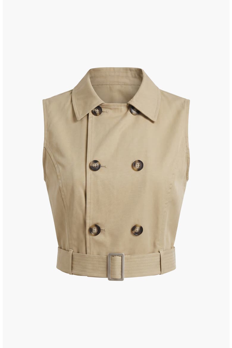 Convertible Cape Trench Vest with Double Breasted Front and Belt, Alternate, color, Khaki