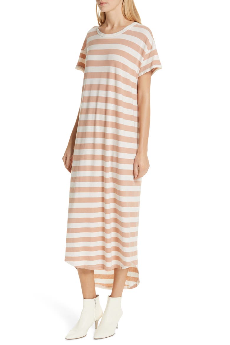 The Boxy Shirttail Midi Dress, Alternate, color, BLUSH STRIPE