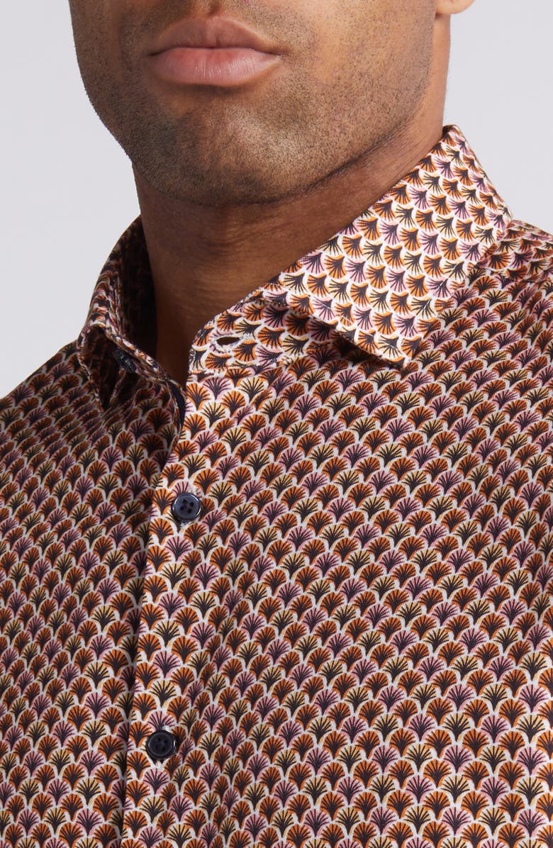 Stone Rose Retro Palm Print Short Sleeve Stretch Cotton & Lyocell Button-Up Shirt, Alternate, color,