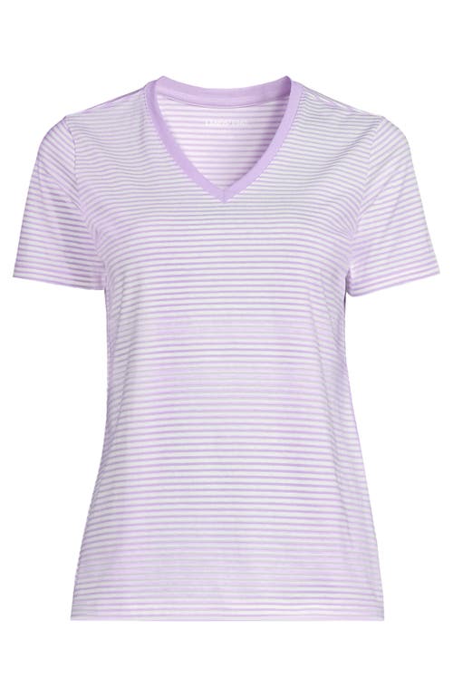 Lands' End Relaxed Supima Cotton V-neck T-shirt In Lilac Petal/ivory Micro Stripe