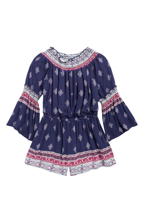 Print Long Sleeve Romper (Big Kid)