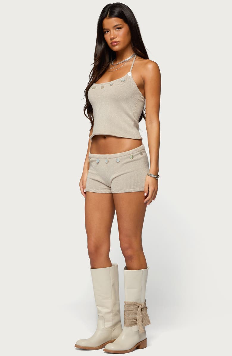 EDIKTED Nicca Iridescent Metallic Knit Halter Top, Alternate, color, Beige