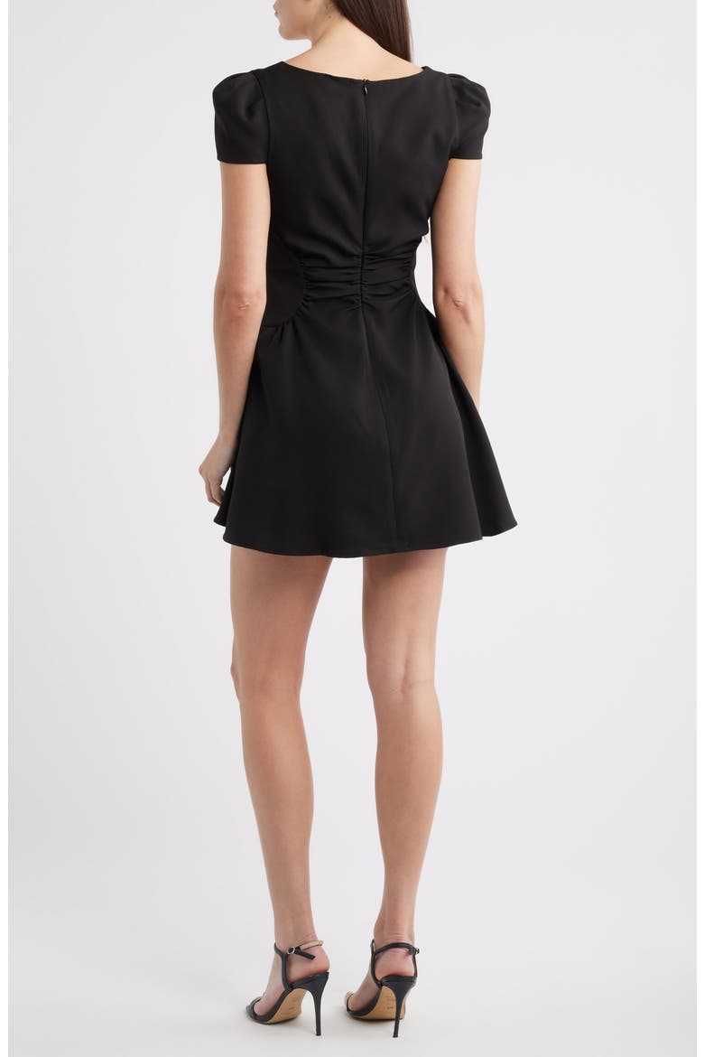 Tilly Ruched Puff Sleeve Flare Dress, Alternate, color, BLACK