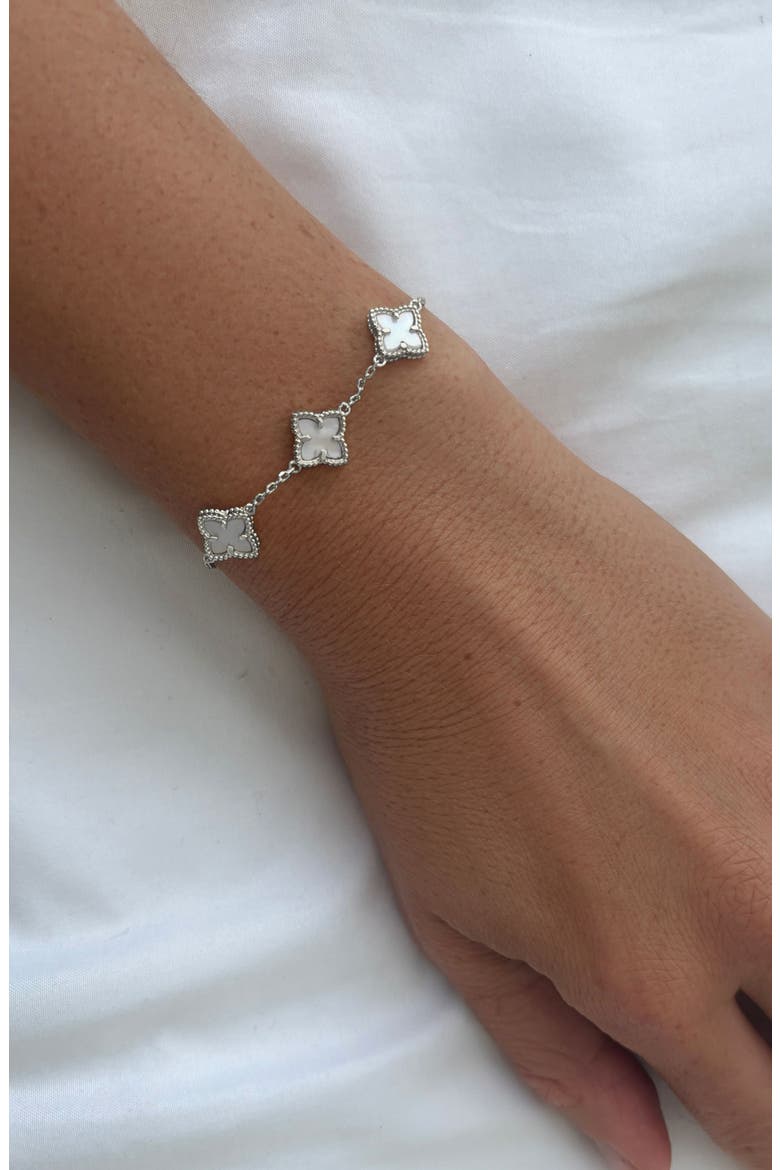 Mother of Pearl Flower Station Bracelet, Alternate, color, SILVER
