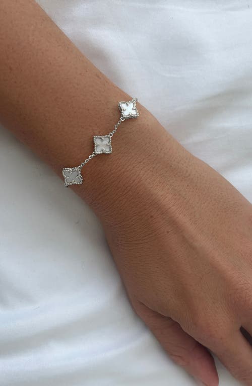 Adornia Silver Plated White Mother Of Pearl Flower Bracelet In Silver
