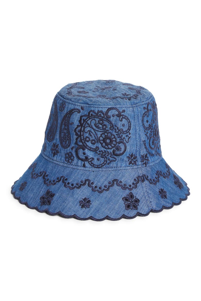 Paisley Embroidered Denim Bucket Hat, Alternate, color, RAILWAY BLUE