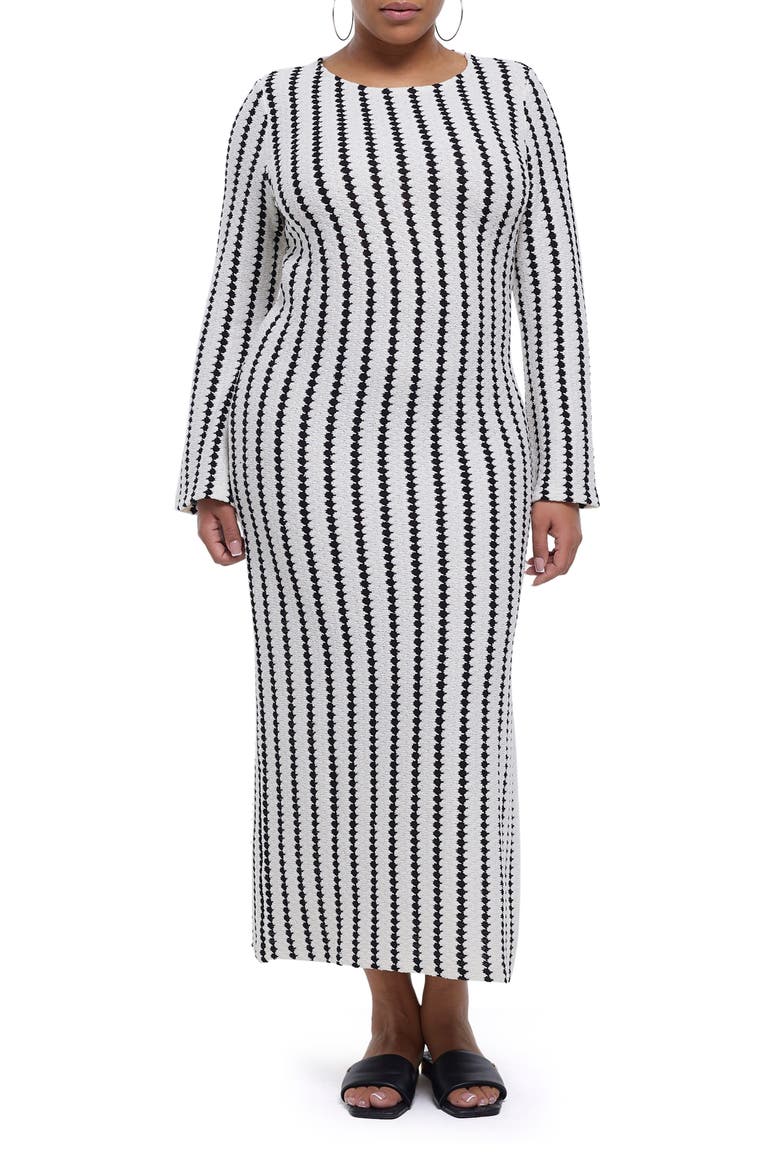 Stripe Long Sleeve Knit Midi Dress, Main, color, CREAM