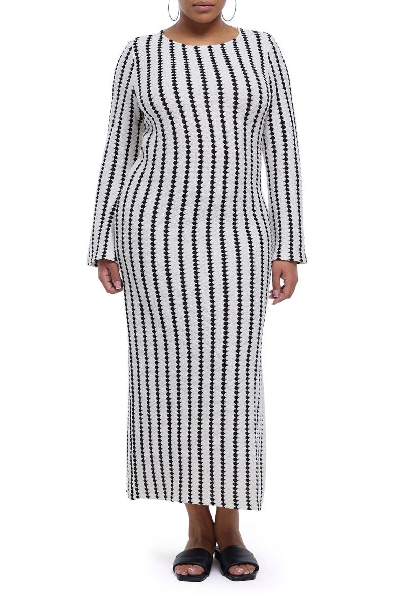 River Island Stripe Long Sleeve Knit Midi Dress, Main, color, 