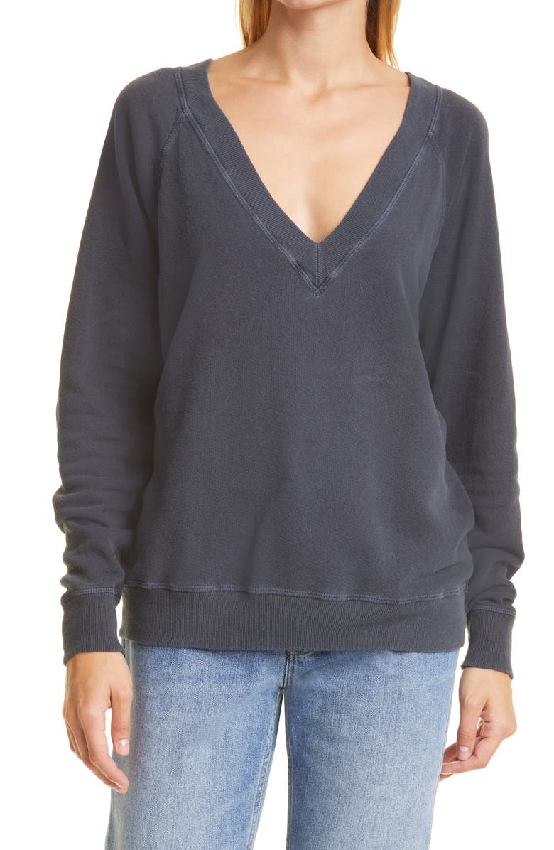 THE GREAT. The V-Neck Cotton Sweatshirt, Main, color, 
