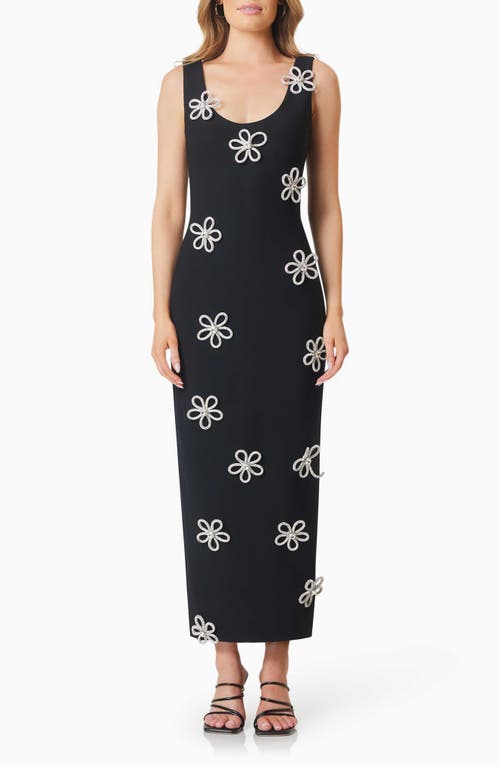 Elliatt Delia Diamante Floral Appliqué Body-Con Gown in Black 