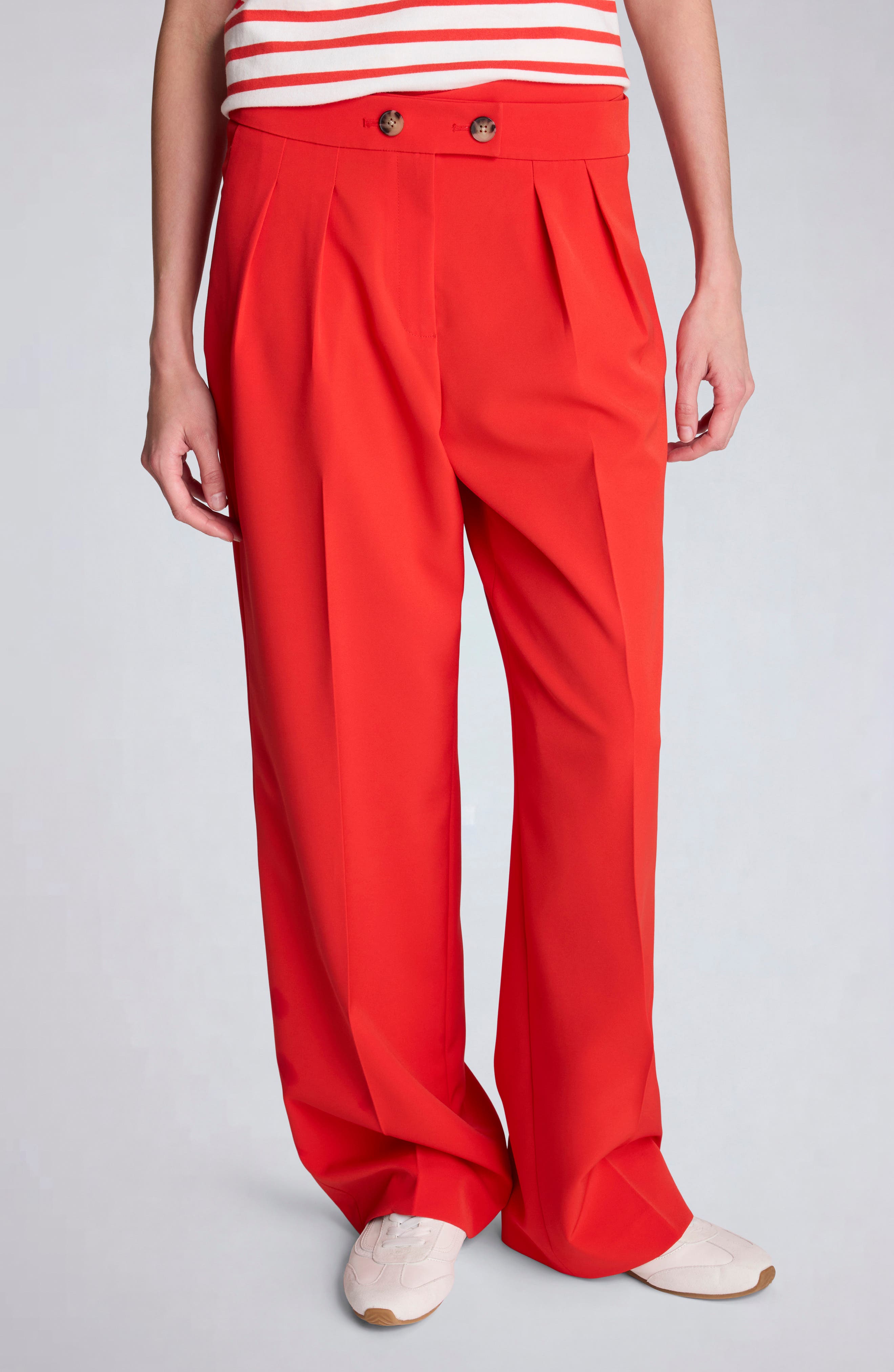 Pleat Front Wide Leg Pants