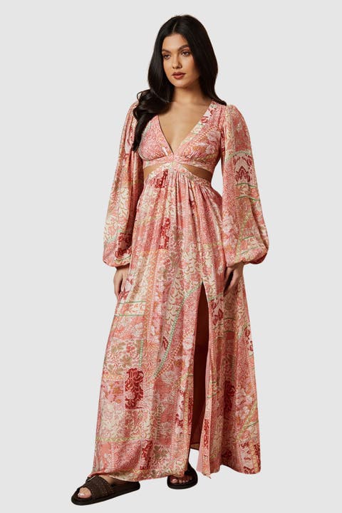 Long Sleeve Side Cutout Maxi Dress