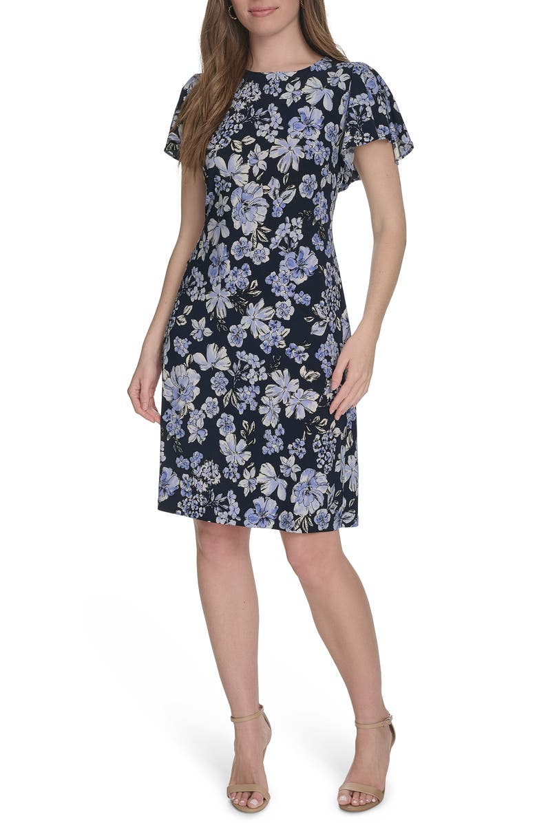 Tommy Hilfiger Floral Flutter Sleeve Jersey Shift Dress, Alternate, color,