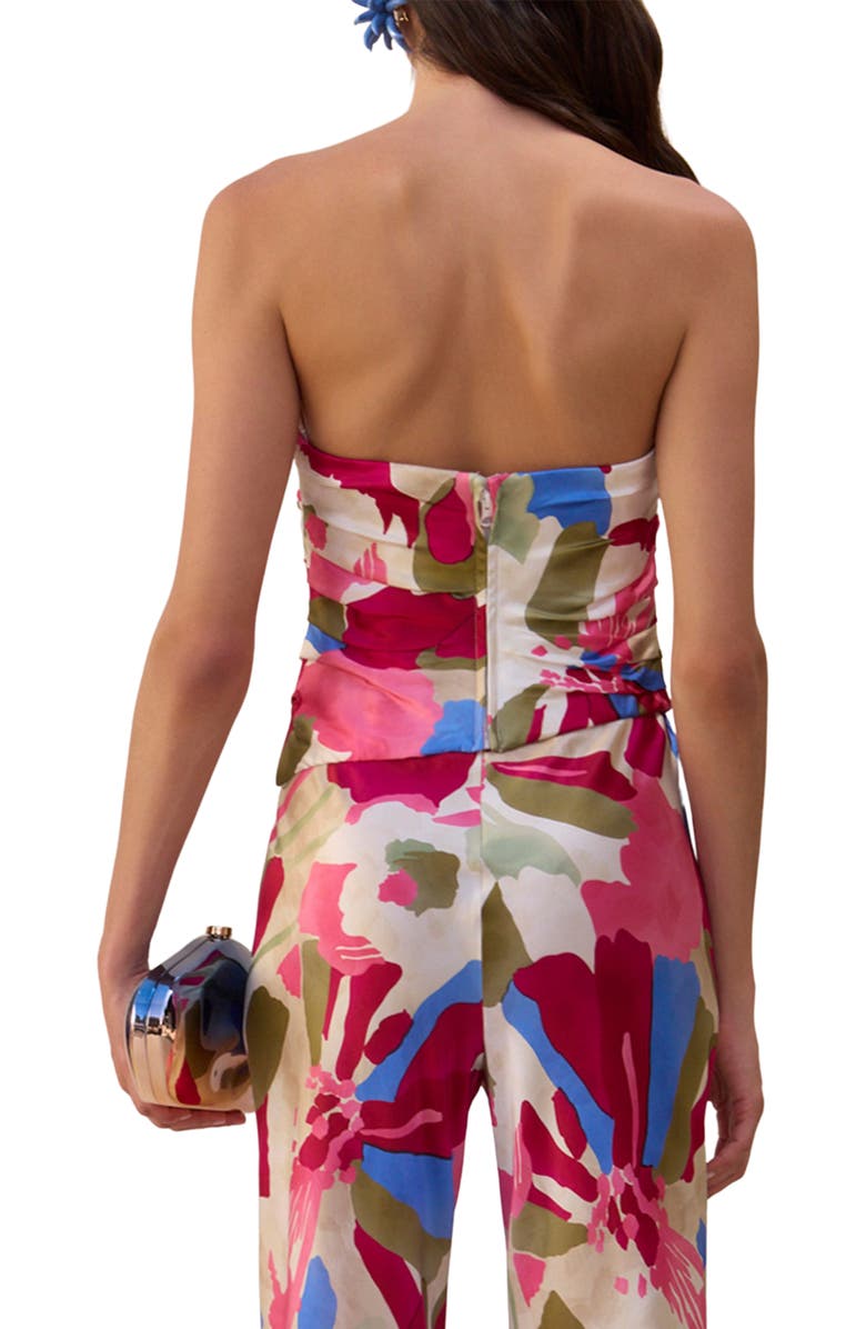 Cult Gaia Krisha Print Strapless Stretch Silk Top, Alternate, color, Floral Rosette