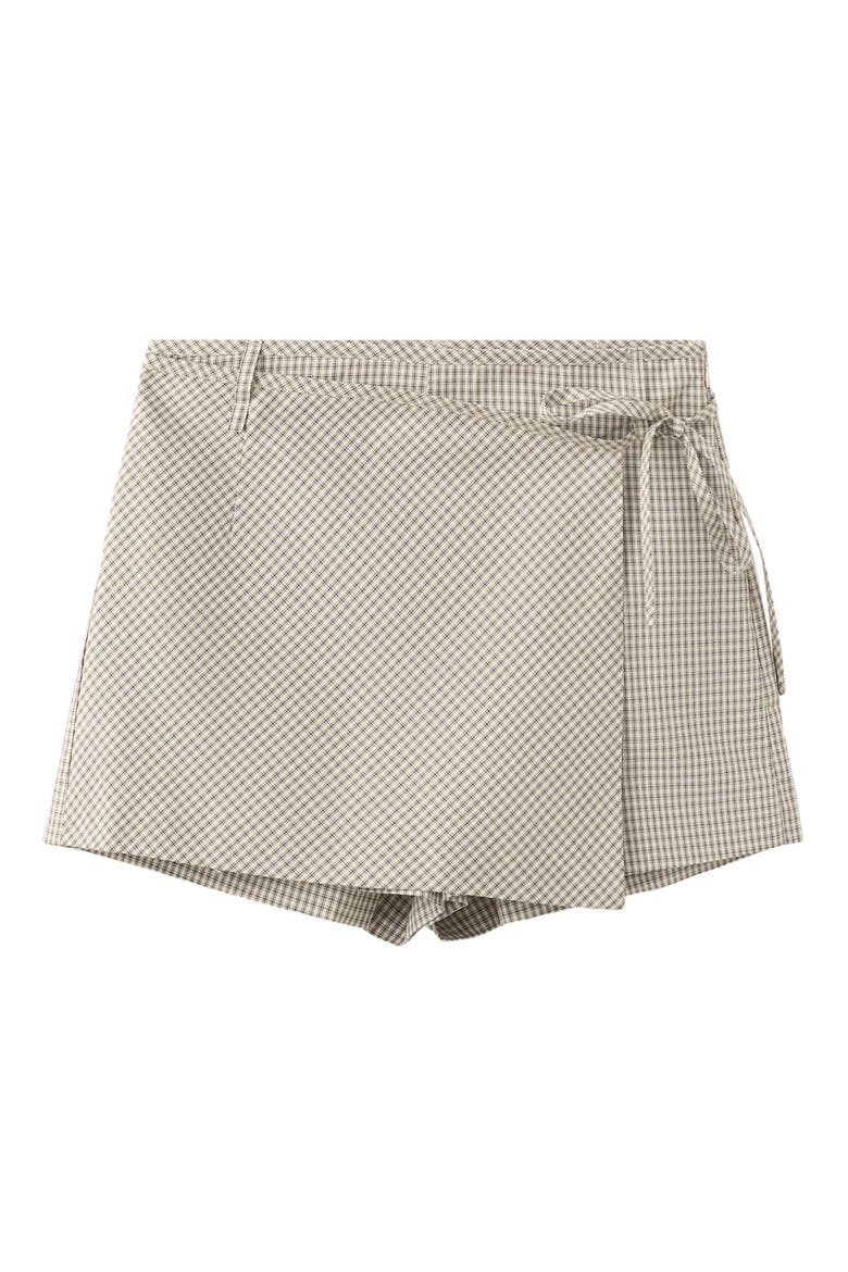 Checkered Tie Waist Skort, Alternate, color, ECRU