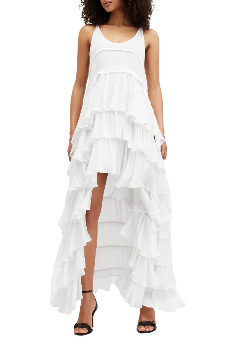 Cavarly Tiered High-Low Dress, Main, color, WHITE