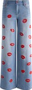 Alice + Olivia Amazing Kiss Print Wide Leg Jeans