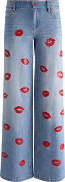 Alice + Olivia Amazing Kiss Print Wide Leg Jeans